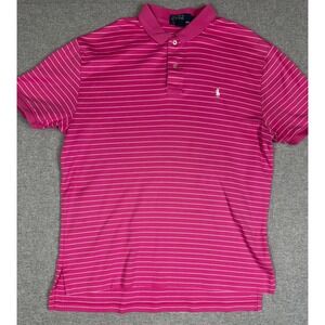Polo Ralph Lauren Shirt Mens L Pink White Striped Cotton Short Sleeve